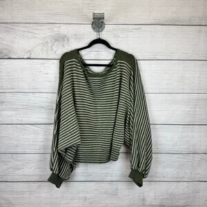 Cider Plus Size Green & White Striped Oversized Balloon Sleeve Sweater Size 4X